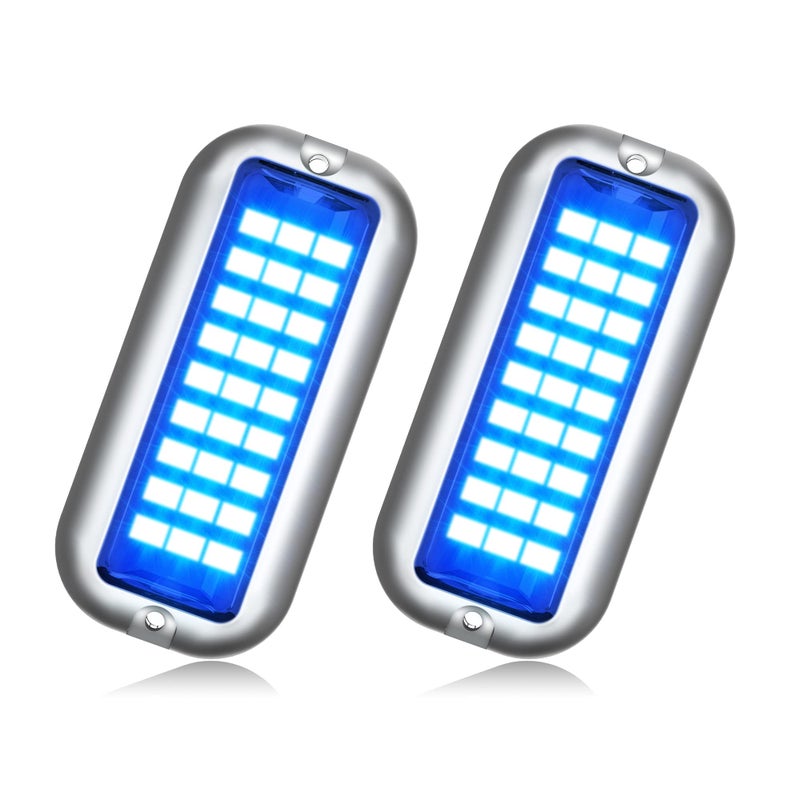 BASIKER BS1 Marine LED Boat Light (2x1200LM 27LED), 10-36V, 316 Stainless Steel, IP68, Air or Underwater, Surface Mount Designed for Cruise Ships, Yachts, Boats, Sailboat, Pontoon, Transom (Blue) - Image 1